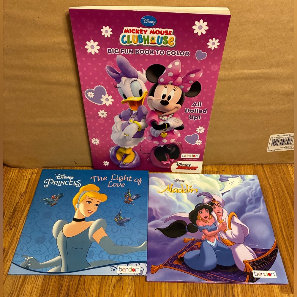 Girl's Disney Minnie Coloring Activity Book And Princess Picture Books Bundle